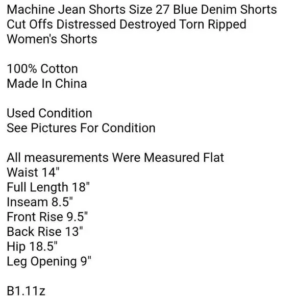 Machine Jean Shorts Size 27 Blue Denim Shorts Cut Offs Distressed Destro… - Picture 6 of 6
